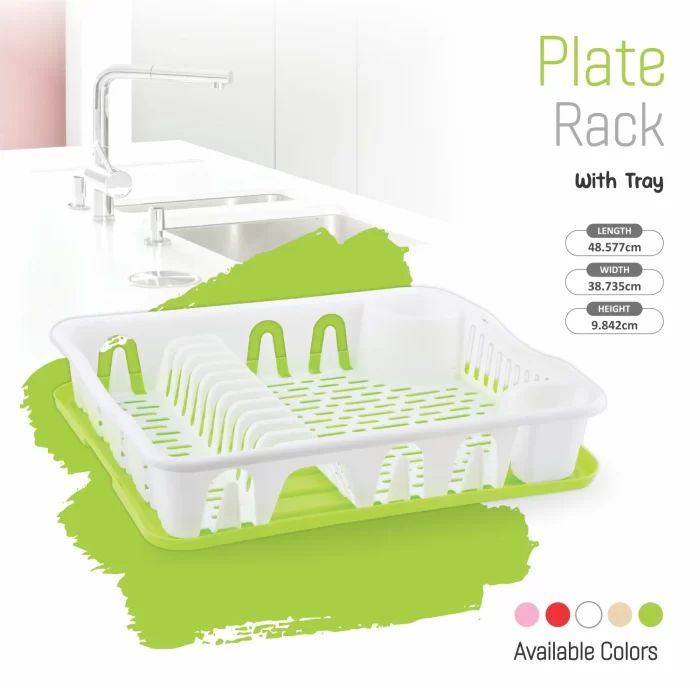 Plate Rack Transparent Container Plate Rack with Drip Tray – Safe Plastic, Available in 4 Colors, Space ...